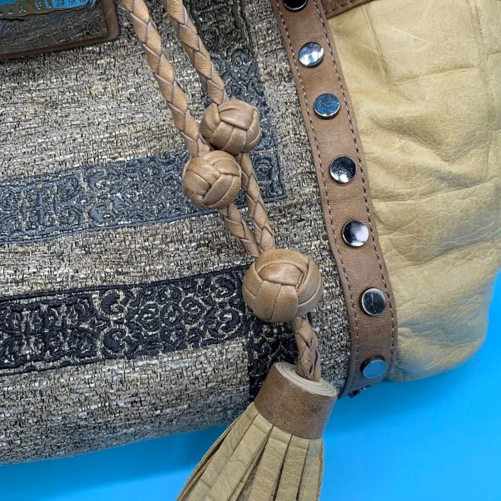Isabella Fiore Brown Studded Hobo Shoulder Bag Purse Boho‎ Y2K